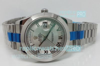 Copy Rolex Oyster Perpetual Day-Date Silver Roman Dial Watch 40MM